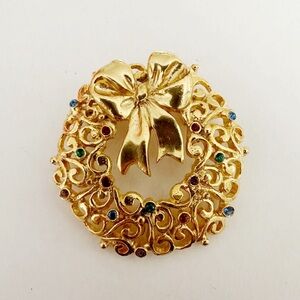 🎄Vintage Christmas Wreath Rhinestone Brooch